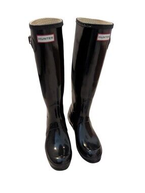 HUNTER Original Black Gloss Tall  Rain Boots Size 6
